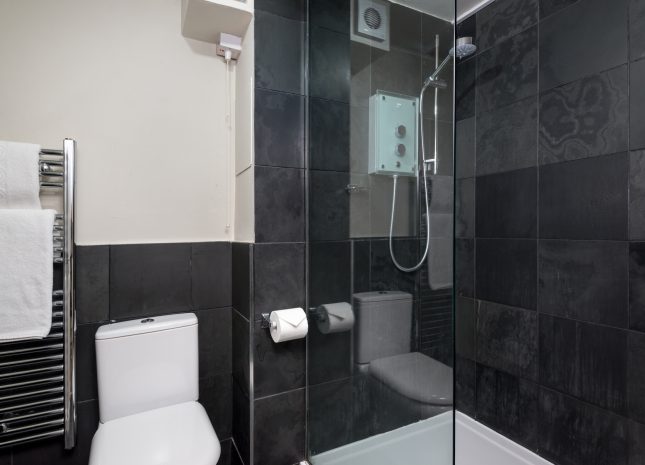 Slate tiles in the newly refurbished bathroom.