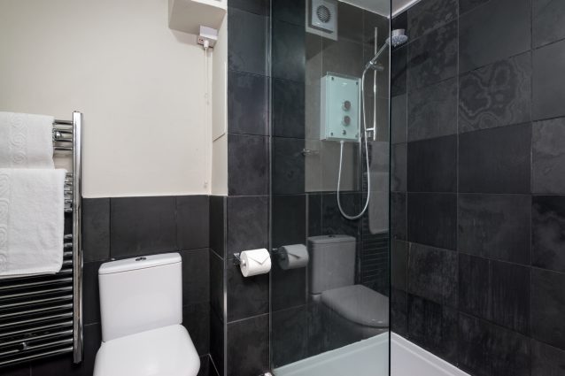 Slate tiles in the newly refurbished bathroom.