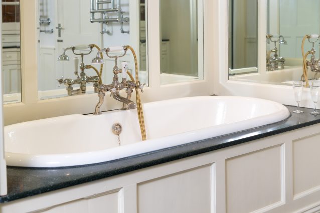 Beautiful bath is the family bathroom.